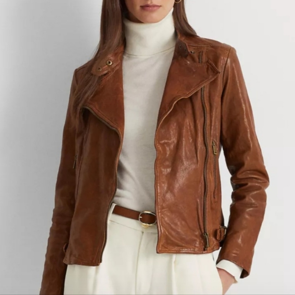 Black Rivet Tan Leather Jacket Medium